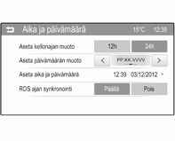 76 Mittarit ja käyttölaitteet Aseta päiväys Siirry Aseta päiväys -alavalikkoon painamalla MENU-TUNE -painiketta. Käännä MENU-TUNE -nuppia muuttaaksesi ensimmäisen asetuksen kulloistakin arvoa.