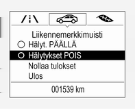 Ajaminen ja käyttö 175 Lisäksi voimassa olevat nopeusrajoitukset näkyvät jatkuvasti kuljettajan tietokeskuksen alarivillä.