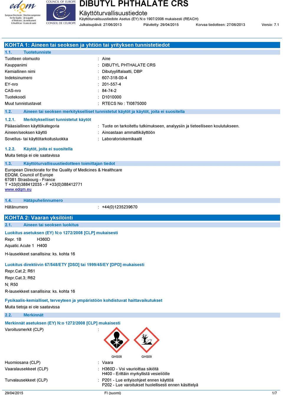 Korvaa tiedotteen: 27/06/2013