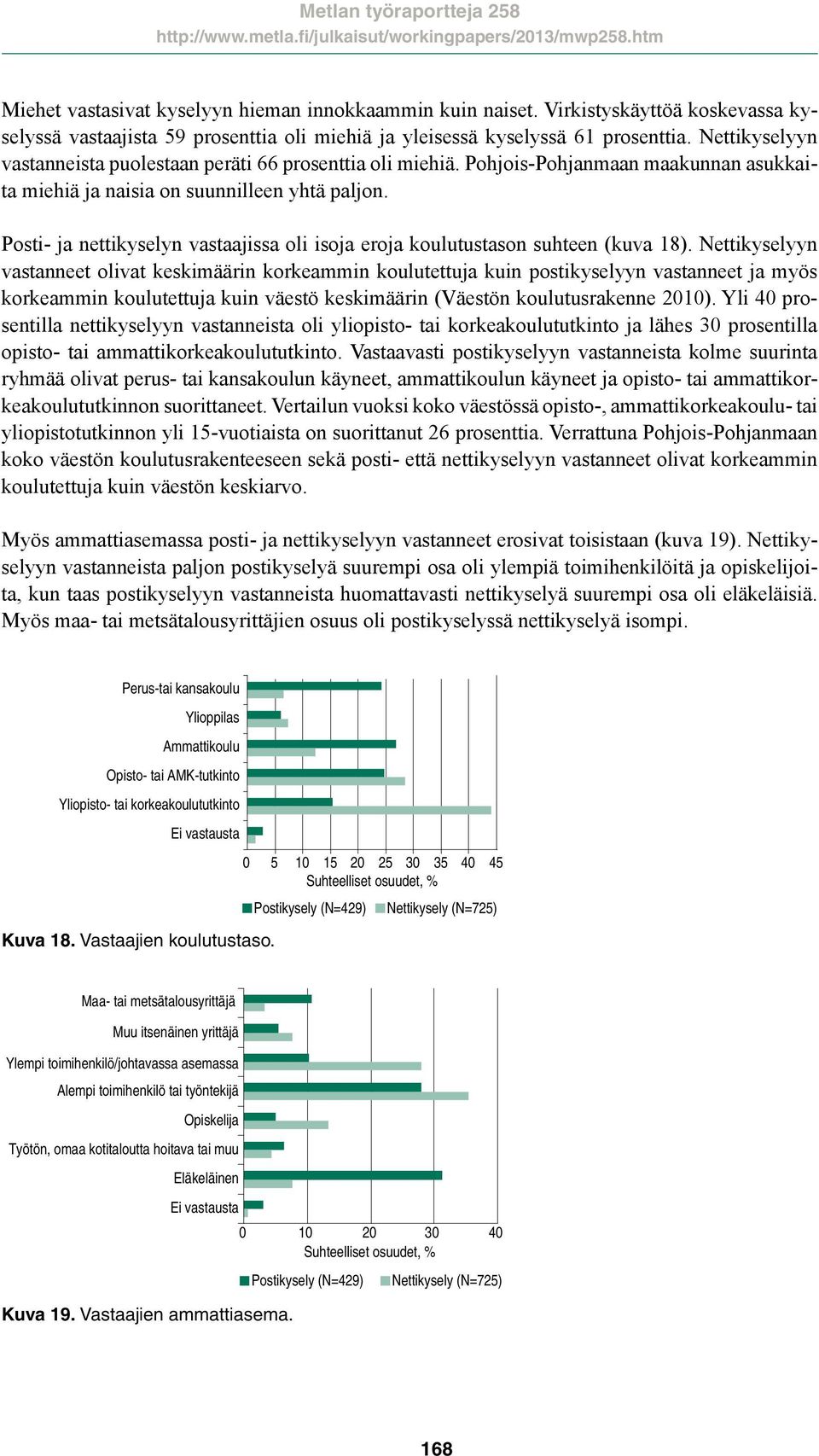 Posti- ja nettikyselyn vastaajissa oli isoja eroja koulutustason suhteen (kuva 18).