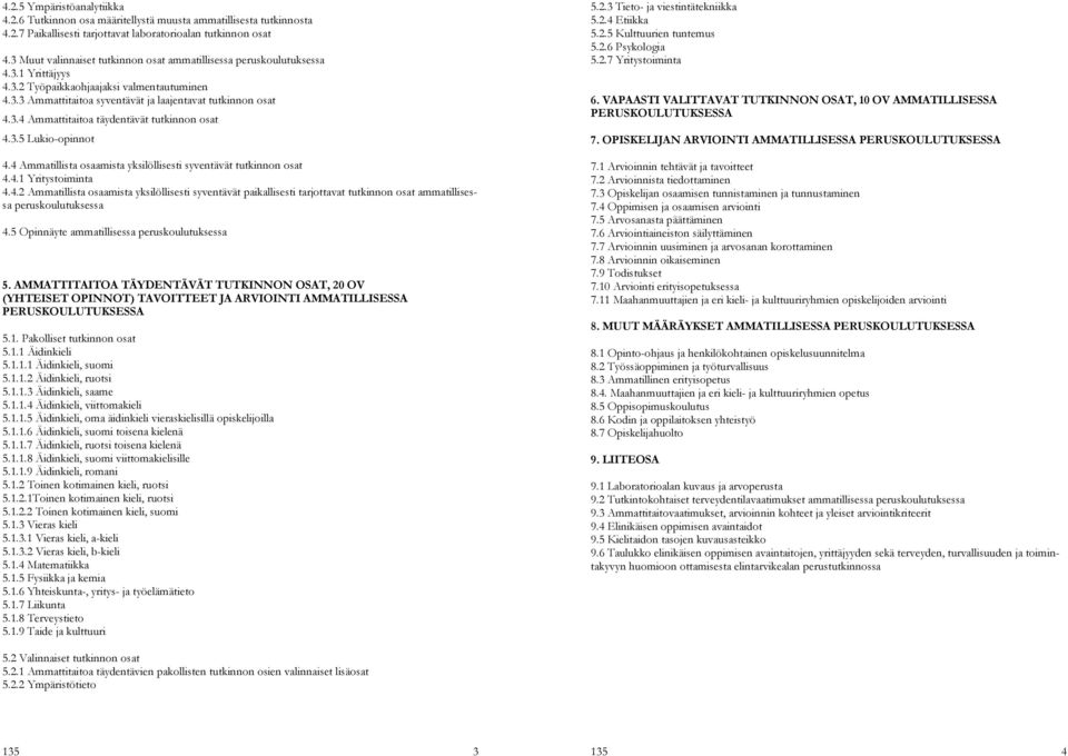 3.5 Lukio-opinnot 4.4 Ammatillista osaamista yksilöllisesti syventävät tutkinnon osat 4.4.1 Yritystoiminta 4.4.2 Ammatillista osaamista yksilöllisesti syventävät paikallisesti tarjottavat tutkinnon osat ammatillisessa peruskoulutuksessa 4.