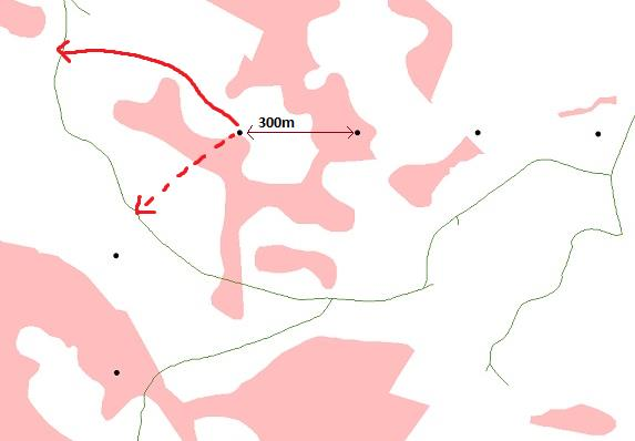 16 Kuva 7. Esimerkki tieverkoston ja soiden vaikutuksesta korjuukelpoisuusluokkaan.