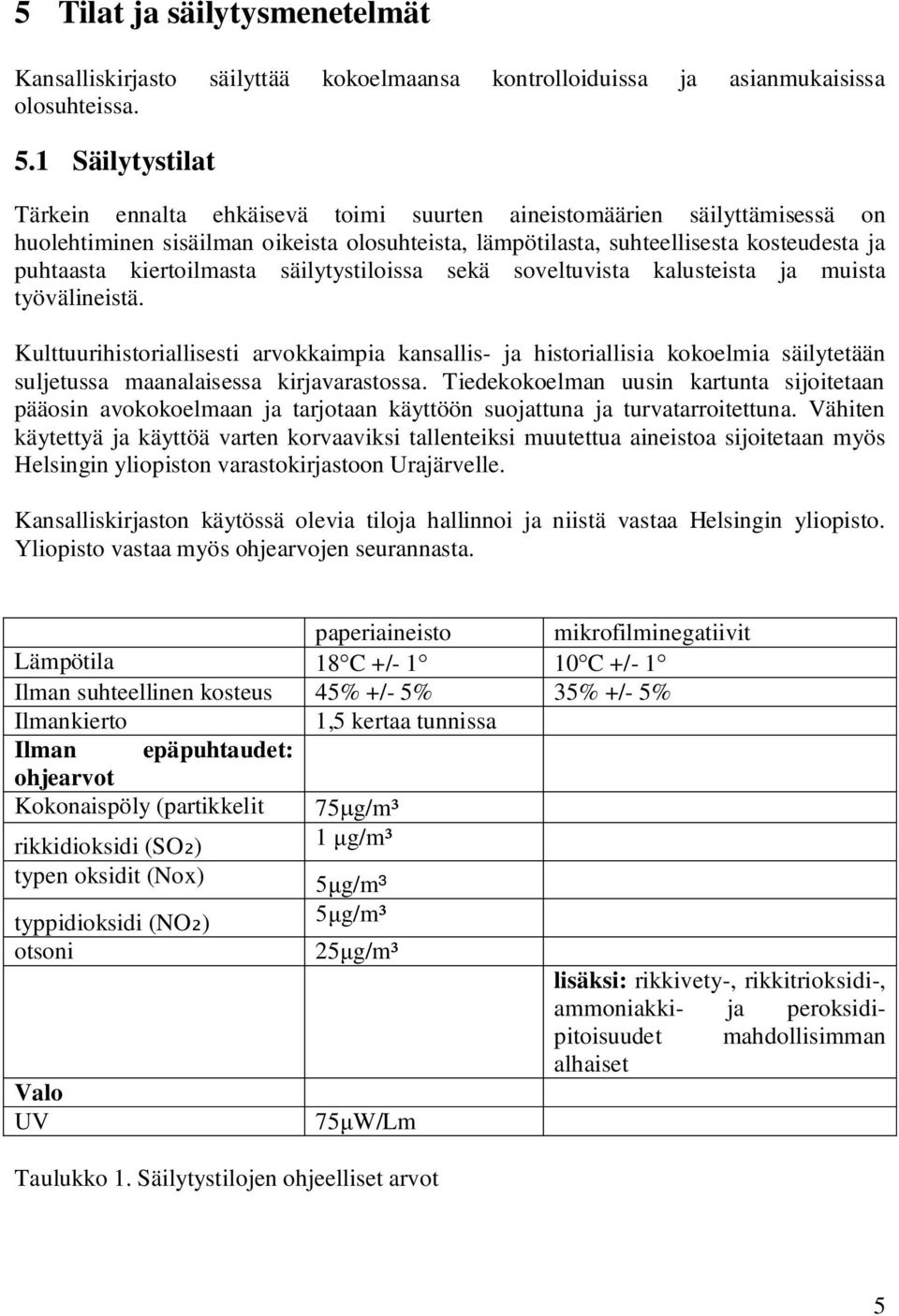 kiertoilmasta säilytystiloissa sekä soveltuvista kalusteista ja muista työvälineistä.