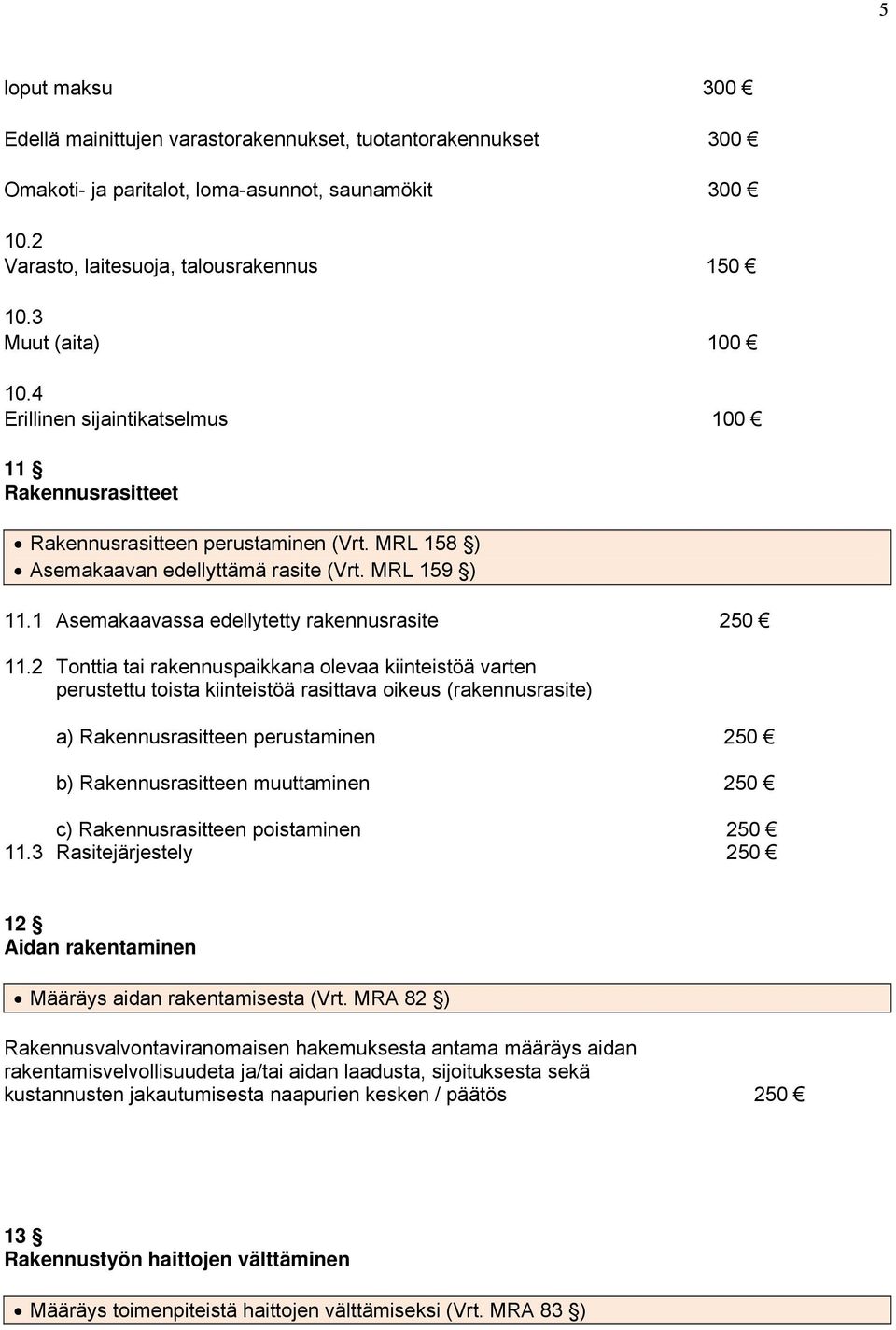 1 Asemakaavassa edellytetty rakennusrasite 250 11.