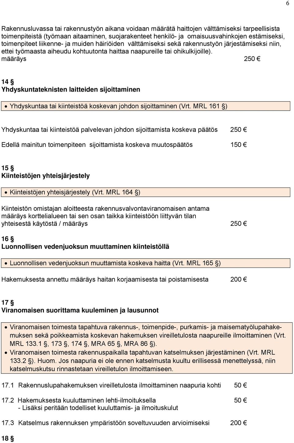 määräys 250 14 Yhdyskuntateknisten laitteiden sijoittaminen Yhdyskuntaa tai kiinteistöä koskevan johdon sijoittaminen (Vrt.