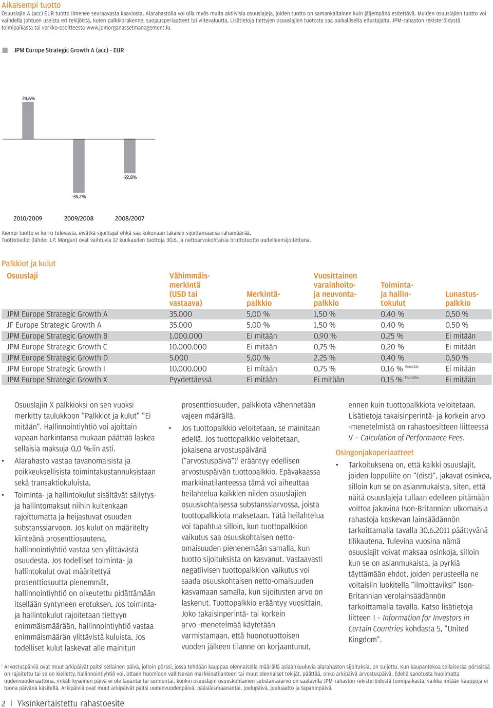 Lisätietoja tiettyjen osuuslajien tuotosta saa paikalliselta edustajalta, JPM-rahaston rekisteröidystä toimipaikasta tai verkko-osoitteesta www.jpmorganassetmanagement.lu.