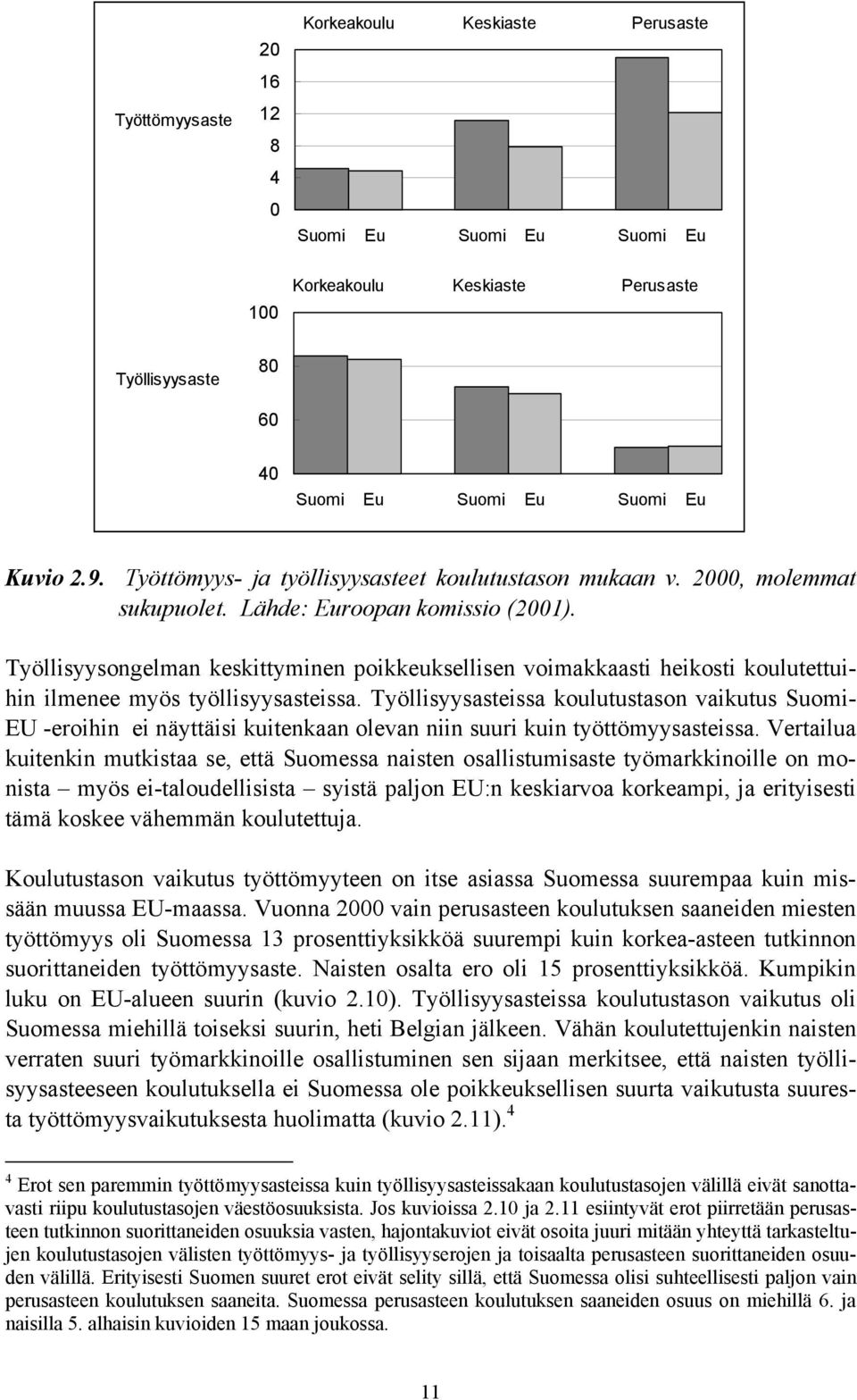 Työllisyysongelman keskittyminen poikkeuksellisen voimakkaasti heikosti koulutettuihin ilmenee myös työllisyysasteissa.