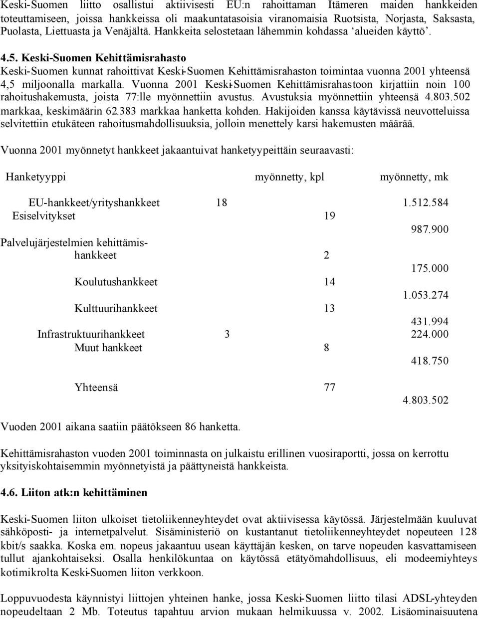 Keski-Suomen Kehittämisrahasto Keski-Suomen kunnat rahoittivat Keski-Suomen Kehittämisrahaston toimintaa vuonna 2001 yhteensä 4,5 miljoonalla markalla.