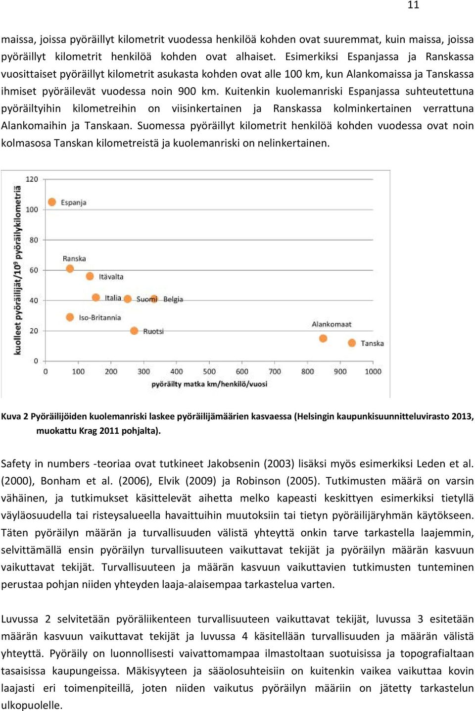 Kuitenkin kuolemanriski Espanjassa suhteutettuna pyöräiltyihin kilometreihin on viisinkertainen ja Ranskassa kolminkertainen verrattuna Alankomaihin ja Tanskaan.