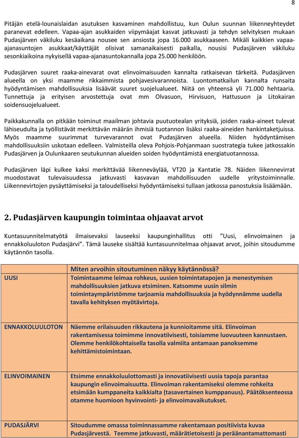 Mikäli kaikkien vapaaajanasuntojen asukkaat/käyttäjät olisivat samanaikaisesti paikalla, nousisi Pudasjärven väkiluku sesonkiaikoina nykyisellä vapaa-ajanasuntokannalla jopa 25.000 henkilöön.