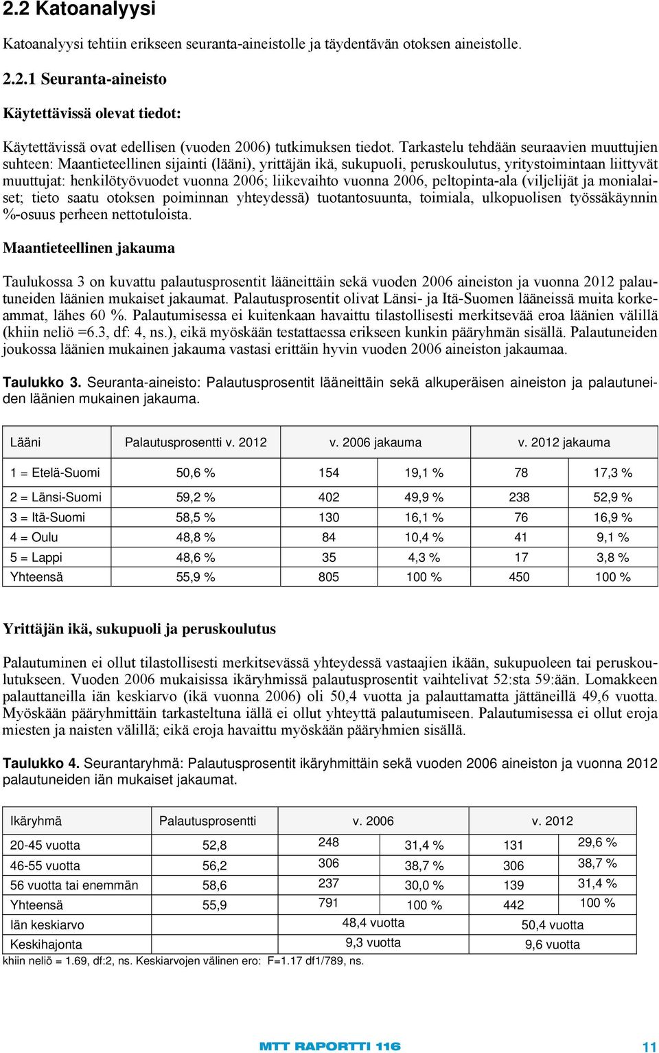 liikevaihto vuonna 2006, peltopinta-ala (viljelijät ja monialaiset; tieto saatu otoksen poiminnan yhteydessä) tuotantosuunta, toimiala, ulkopuolisen työssäkäynnin %-osuus perheen nettotuloista.