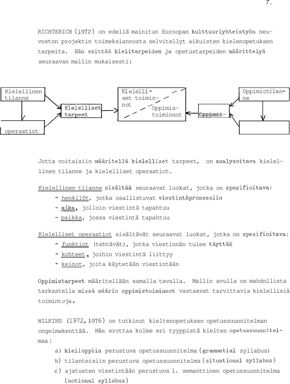 operaatiot 1 Oppimict ilanne Jotta voitaisiin määritellä kiele iset tarpeet, on analysoitava kielel- linen tilanne ja kielelliset operaatiot.