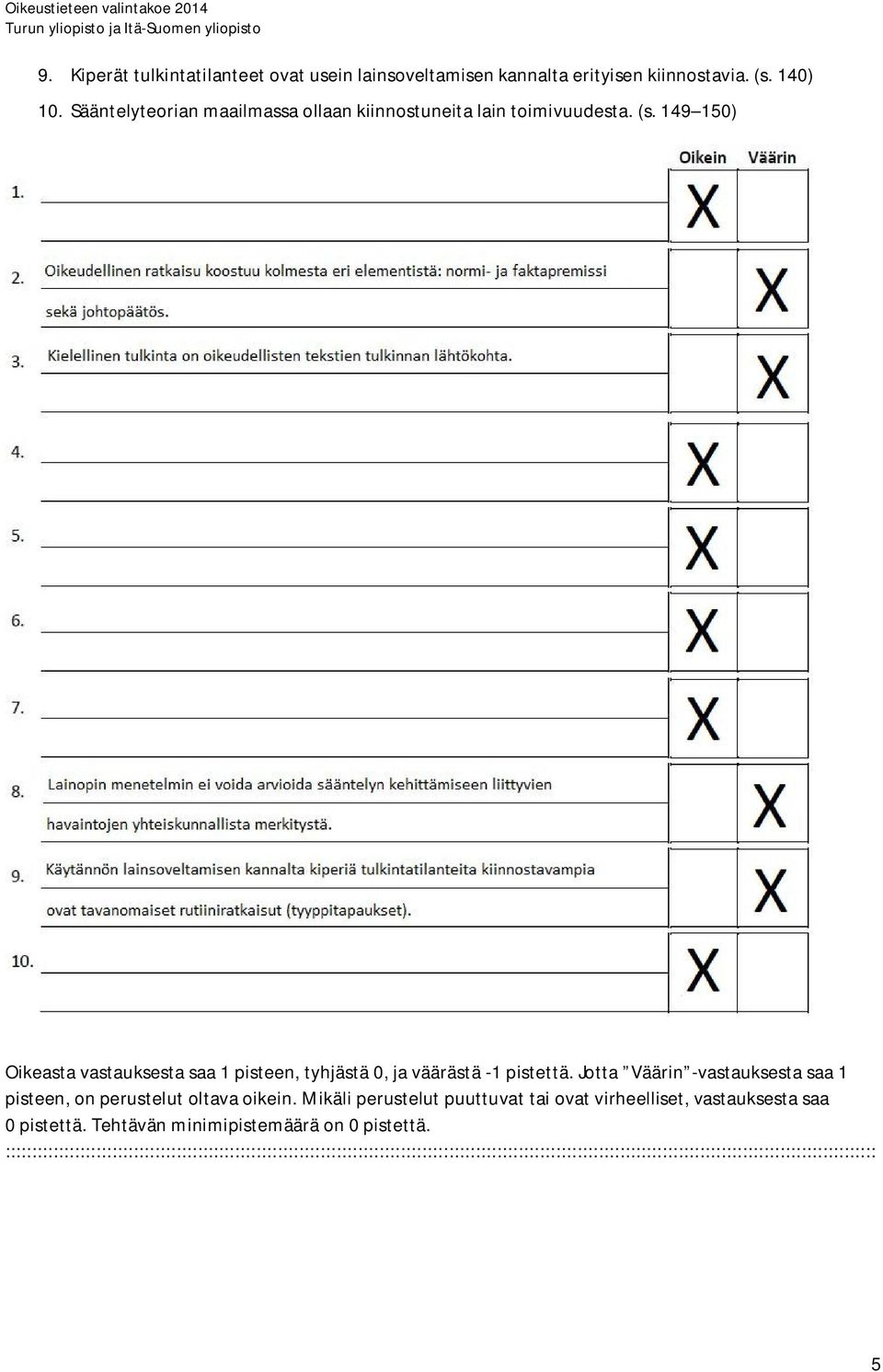 149 150) Oikeasta vastauksesta saa 1 pisteen, tyhjästä 0, ja väärästä -1 pistettä.