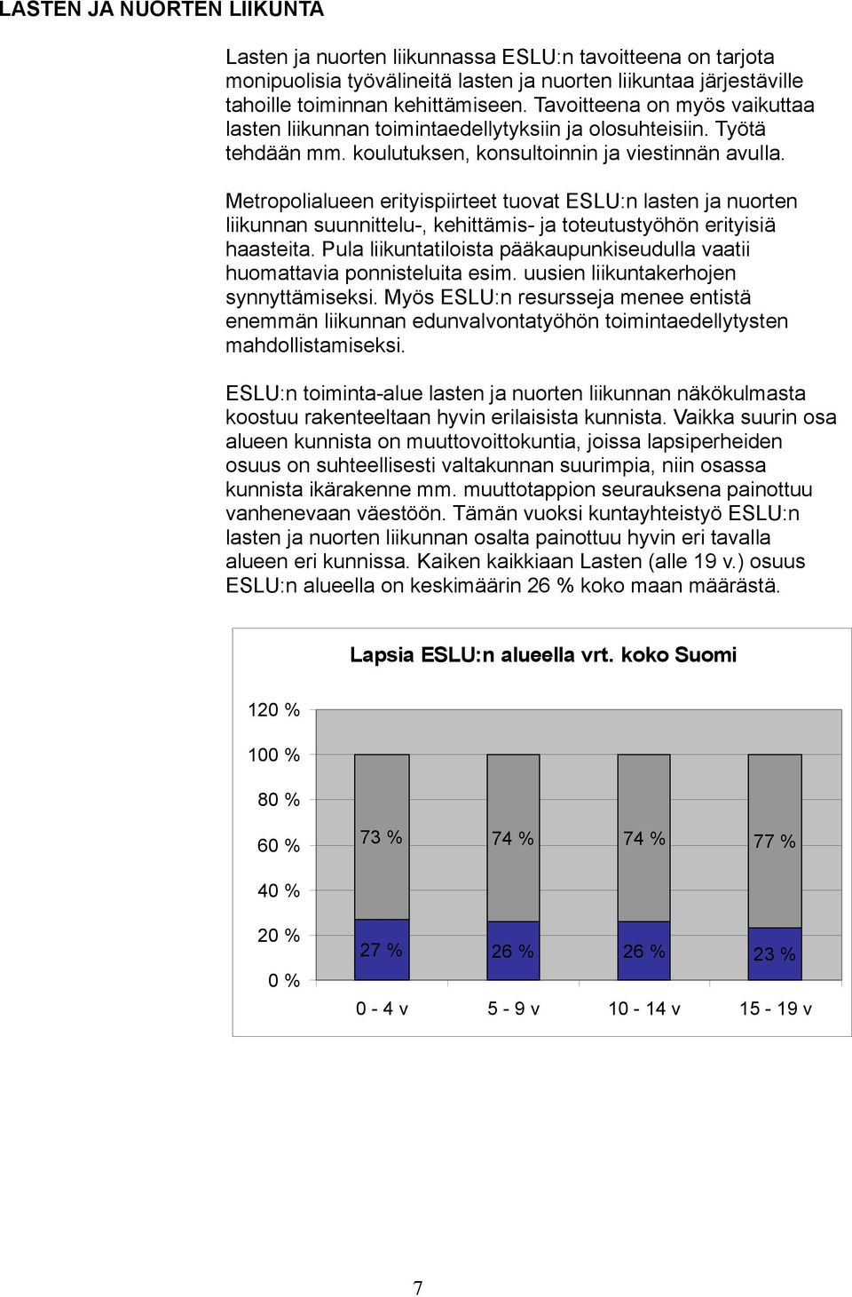 Metropolialueen erityispiirteet tuovat ESLU:n lasten ja nuorten liikunnan suunnittelu-, kehittämis- ja toteutustyöhön erityisiä haasteita.