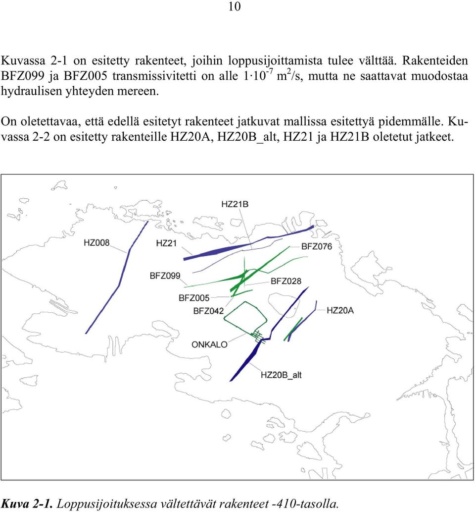 yhteyden mereen. On oletettavaa, että edellä esitetyt rakenteet jatkuvat mallissa esitettyä pidemmälle.