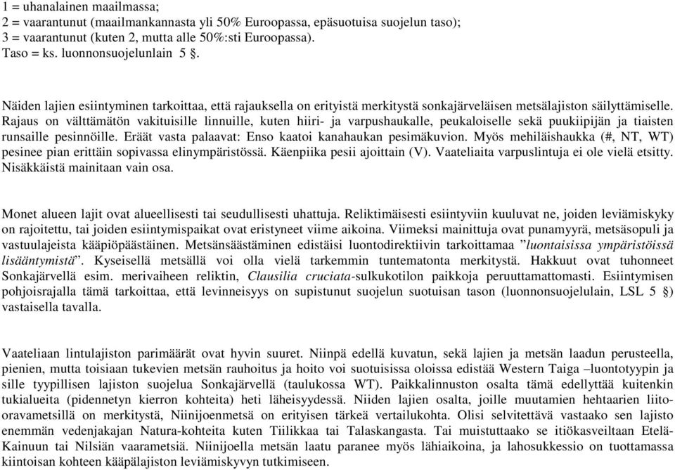 Rajaus on välttämätön vakituisille linnuille, kuten hiiri- ja varpushaukalle, peukaloiselle sekä puukiipijän ja tiaisten runsaille pesinnöille.