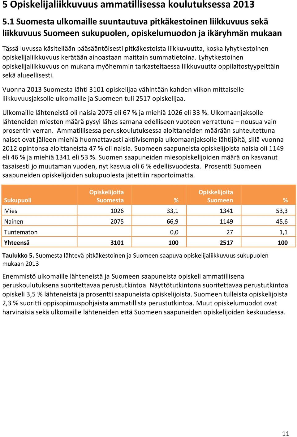 liikkuvuutta, koska lyhytkestoinen opiskelijaliikkuvuus kerätään ainoastaan maittain summatietoina.