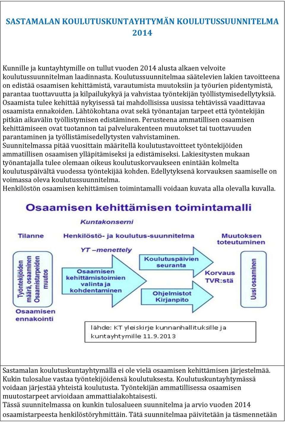 työntekijän työllistymisedellytyksiä. Osaamista tulee kehittää nykyisessä tai mahdollisissa uusissa tehtävissä vaadittavaa osaamista ennakoiden.