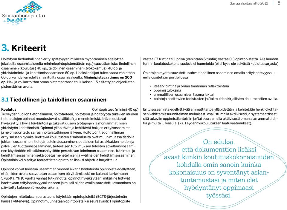 vaihdellen edellä mainituilta osaamisalueilta. Minimipistevaatimus on 200 op. Hakija voi kartoittaa oman pistemääränsä taulukoissa 1-5 esitettyjen ohjeellisten pistemäärien avulla. 3.