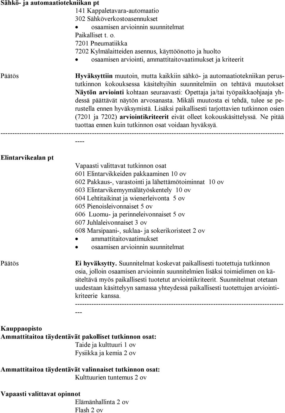 sähkö- ja automaatiotekniikan perustut kinnon kokouksessa käsiteltyihin suunnitelmiin on teh tä vä muu tok set Näy tön ar viointi koh taan seu raa vasti: Opet taja ja/tai työ paik ka ohjaaja yhdessä