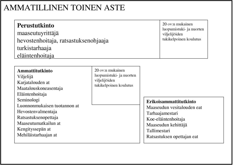 tuotannon at Hevostenvalmentaja Ratsastuksenopettaja Maaseutumatkailun at Kengityssepän at Mehiläistarhaajan at 20 ov:n mukainen luopumistuki- ja nuorten