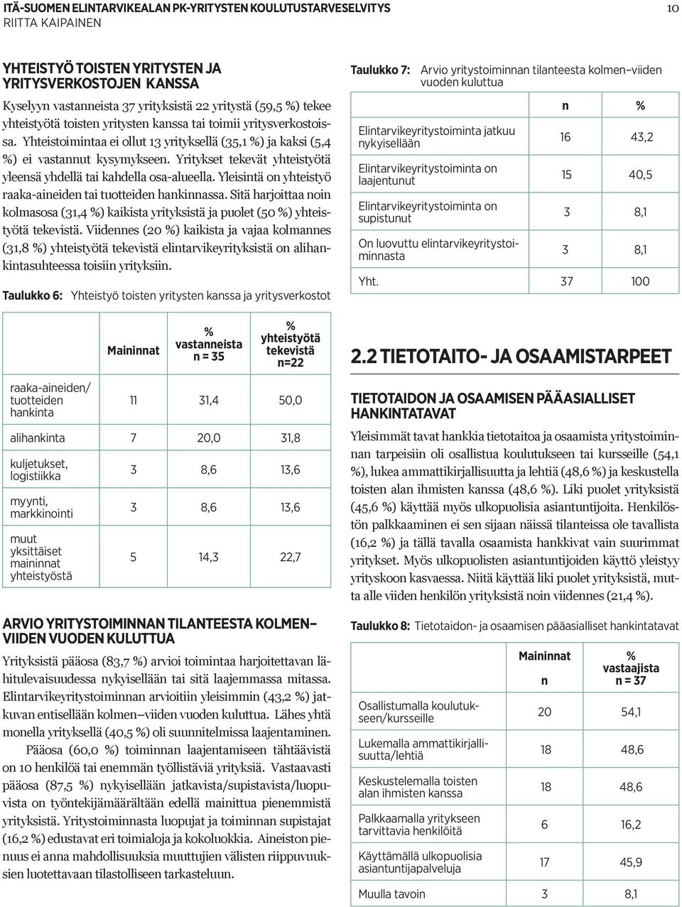 Yleisintä on yhteistyö raaka-aineiden tai tuotteiden hankinnassa. Sitä harjoittaa noin kolmasosa (31,4 %) kaikista yrityksistä ja puolet (50 %) yhteistyötä tekevistä.