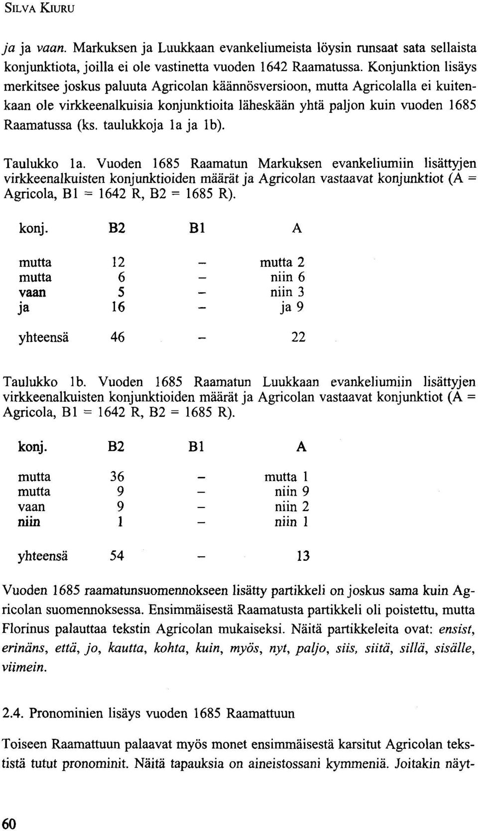 taulukkoja la ja Ib). Taulukko la.