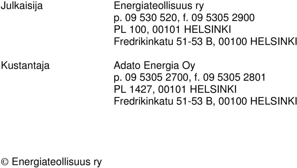 HELSINKI Adato Energia Oy p. 09 5305 2700, f.