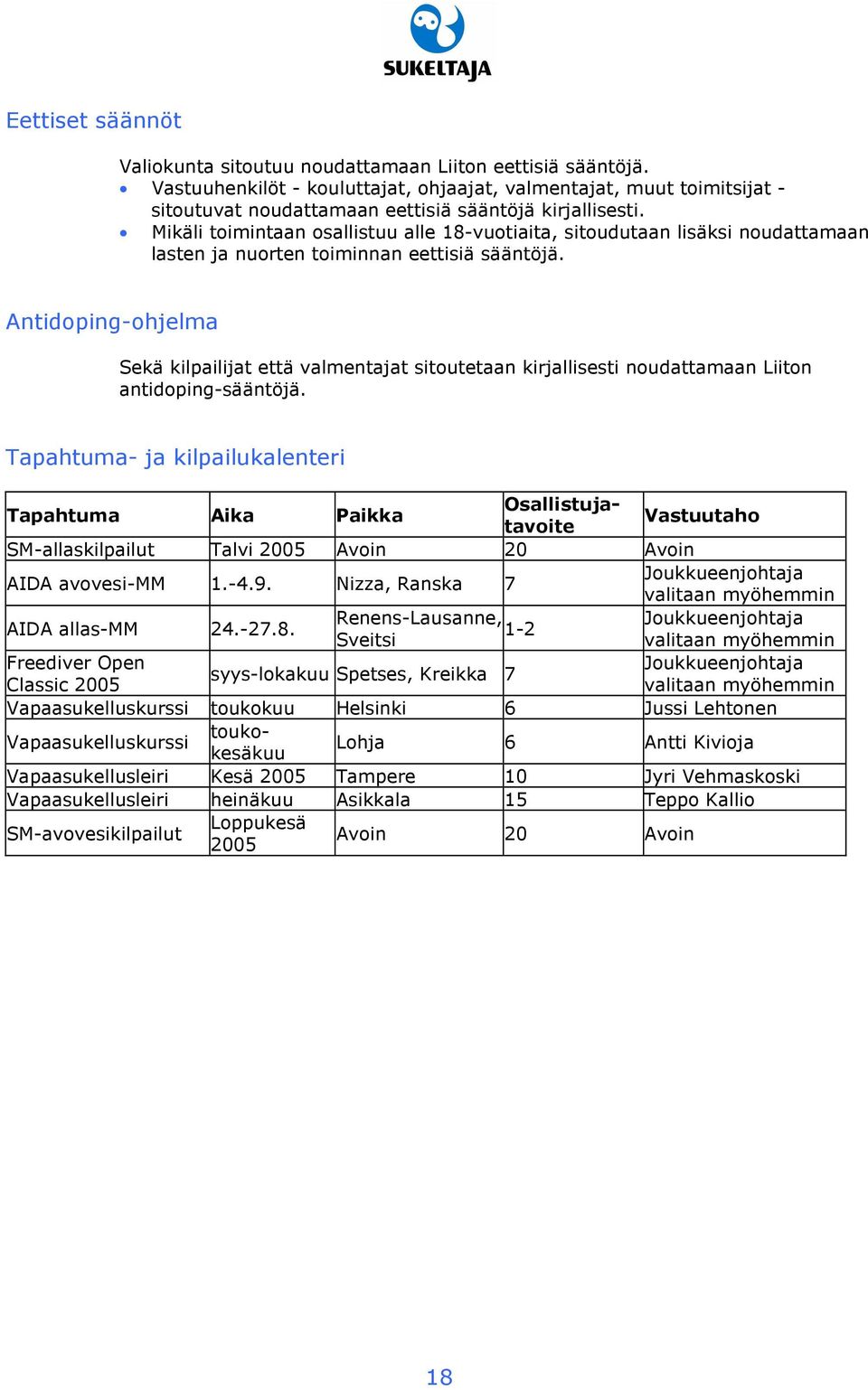 Mikäli toimintaan osallistuu alle 18-vuotiaita, sitoudutaan lisäksi noudattamaan lasten ja nuorten toiminnan eettisiä sääntöjä.