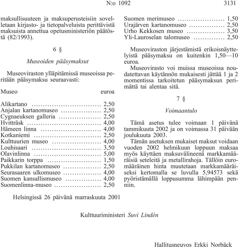 .. 4,00 Hämeen linna... 4,00 Kotkaniemi... 2,50 Kulttuurien museo... 4,00 Louhisaari... 3,50 Olavinlinna... 5,00 Paikkarin torppa... 1,50 Pukkilan kartanomuseo... 2,50 Seurasaaren ulkomuseo.