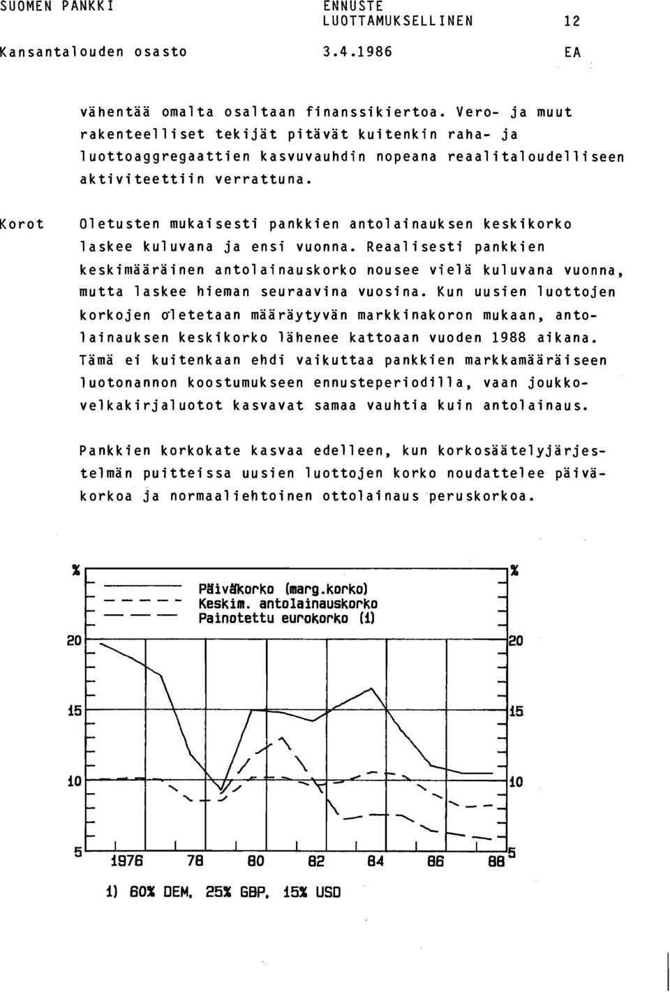 Reaalisesti pankkien keskimääräinen antolainauskorko nousee vielä kuluvana vuonna, mutta laskee hieman seuraavina vuosina.