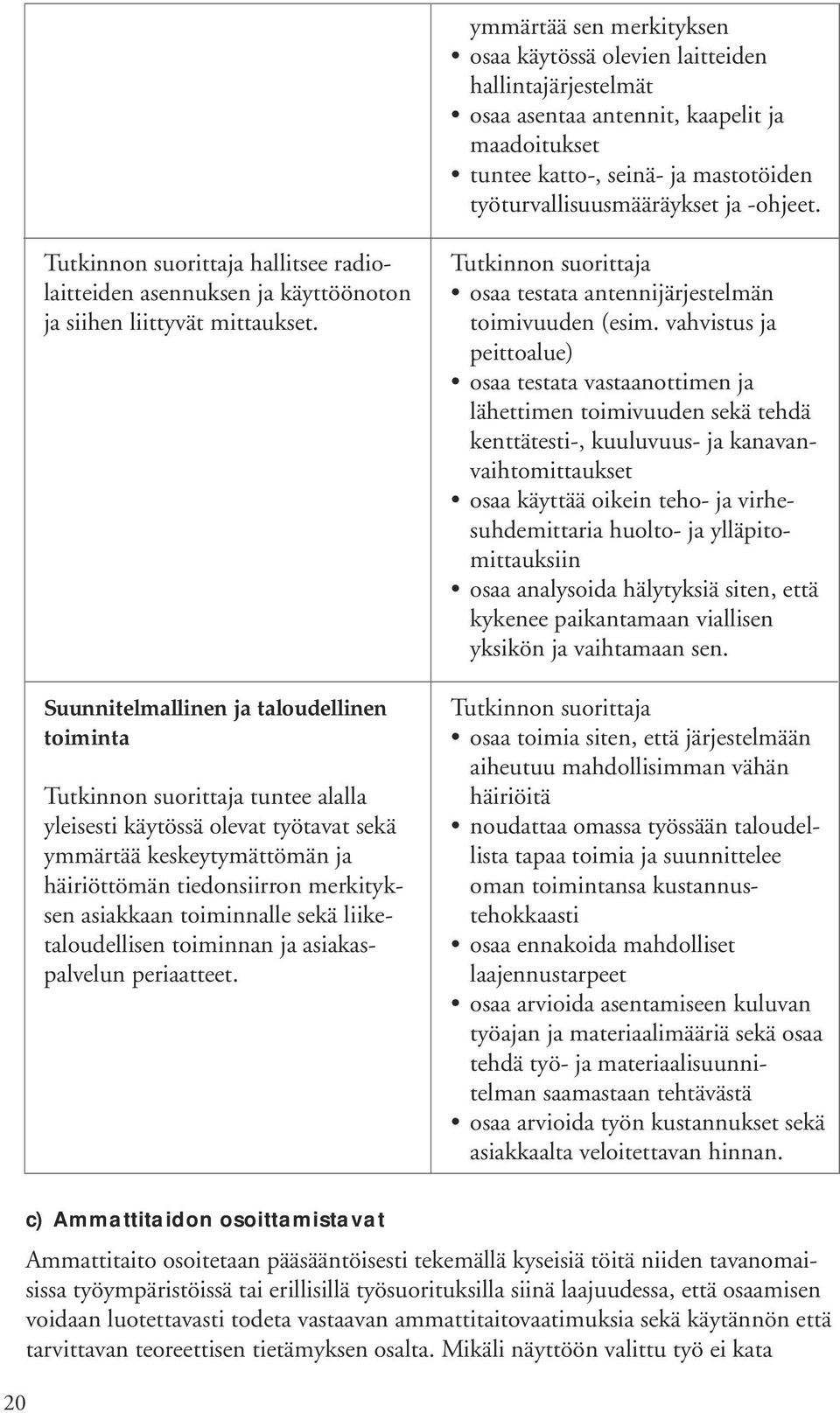 Suunnitelmallinen ja taloudellinen toiminta tuntee alalla yleisesti käytössä olevat työtavat sekä ymmärtää keskeytymättömän ja häiriöttömän tiedonsiirron merkityksen asiakkaan toiminnalle sekä