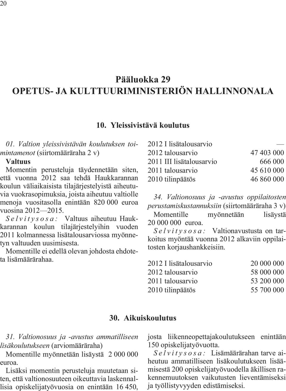 tilajärjestelyistä aiheutuvia vuokrasopimuksia, joista aiheutuu valtiolle menoja vuositasolla enintään 820 000 euroa vuosina 2012 2015.