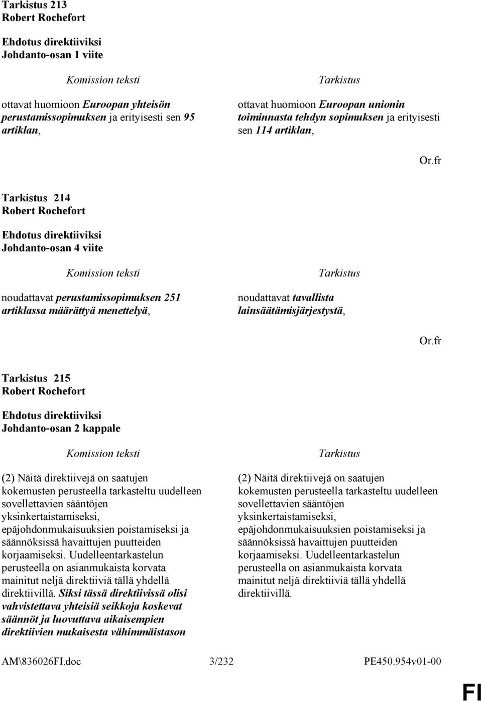 fr 215 Robert Rochefort Johdanto-osan 2 kappale (2) Näitä direktiivejä on saatujen kokemusten perusteella tarkasteltu uudelleen sovellettavien sääntöjen yksinkertaistamiseksi, epäjohdonmukaisuuksien