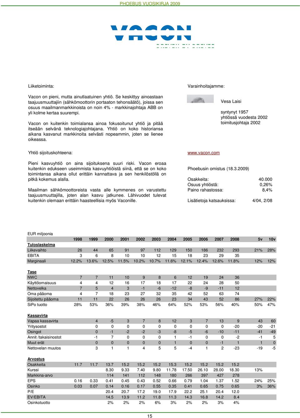 Vacon on kuitenkin toimialansa ainoa fokusoitunut yhtiö ja pitää itseään selvänä teknologiajohtajana.