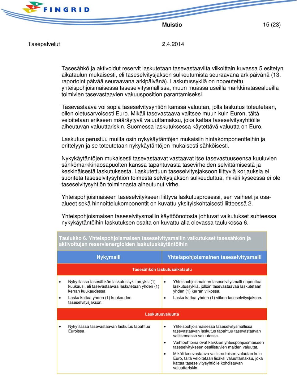 Laskutussykliä on nopeutettu yhteispohjoismaisessa taseselvitysmallissa, muun muassa useilla markkinatasealueilla toimivien tasevastaavien vakuusposition parantamiseksi.