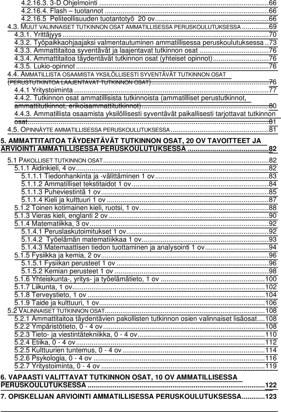 .. 76 4.3.5. Lukio-opinnot... 76 4.4. AMMATILLISTA OSAAMISTA YKSILÖLLISESTI SYVENTÄVÄT TUTKINNON OSAT (PERUSTUTKINTOA LAAJENTAVAT TUTKINNON OSAT)... 76 4.4.1 Yritystoiminta... 77 4.4.2.