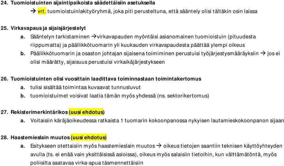 Päällikkötuomarin ja osaston johtajan sijaisena toimiminen perustuisi työjärjestysmääräyksiin jos ei olisi määrätty, sijaisuus perustuisi virkaikäjärjestykseen 26.