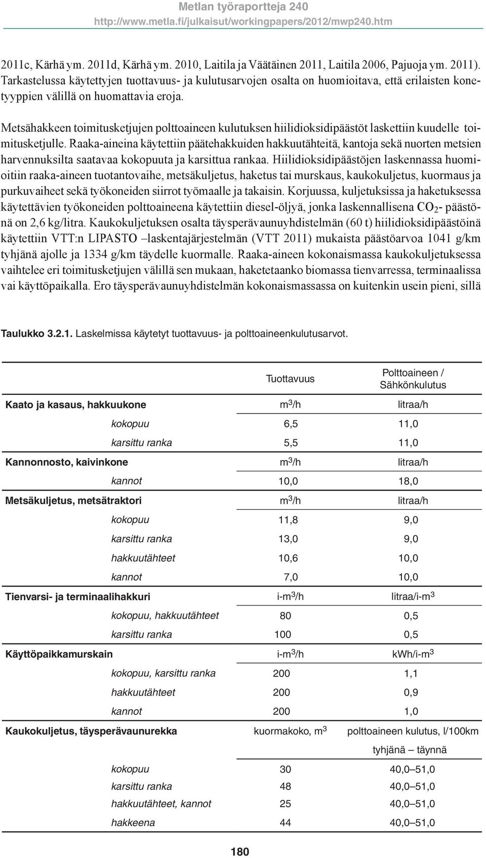 Metsähakkeen toimitusketjujen polttoaineen kulutuksen hiilidioksidipäästöt laskettiin kuudelle toimitusketjulle.