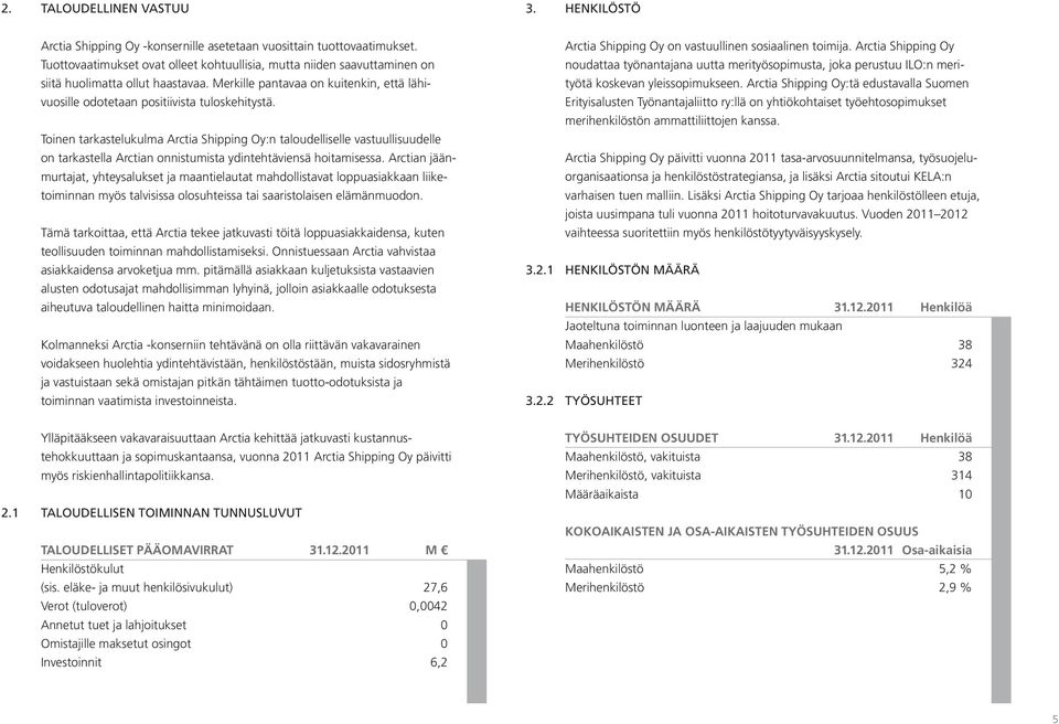 Toinen tarkastelukulma Arctia Shipping Oy:n taloudelliselle vastuullisuudelle on tarkastella Arctian onnistumista ydintehtäviensä hoitamisessa.