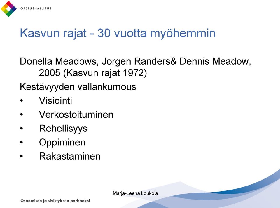 (Kasvun rajat 1972) Kestävyyden vallankumous