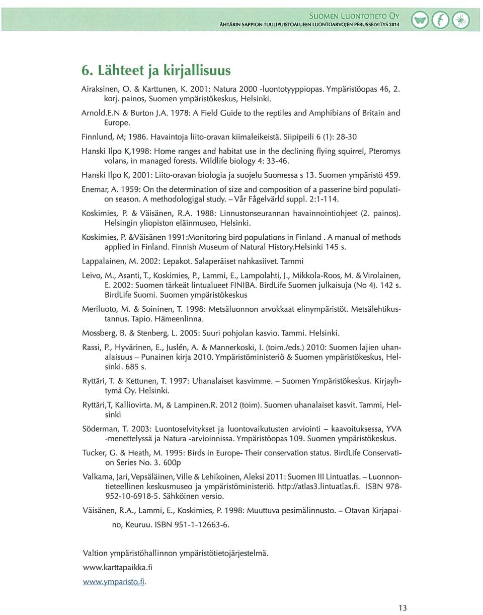 Havaintoja liito-oravan kiimaleikeistä. Siipipeili 6(1): 28-30 Hanski ipo K,1 998: Home ranges and habitat use in the declining flying squirrel, Pteromys volans, in managed forests.