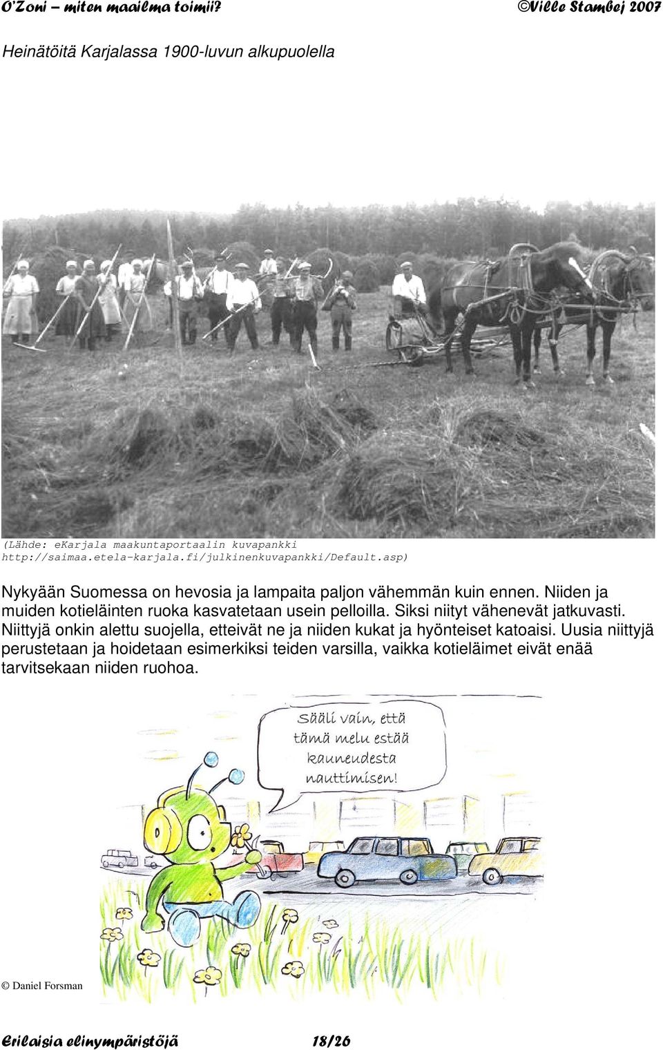 Niiden ja muiden kotieläinten ruoka kasvatetaan usein pelloilla. Siksi niityt vähenevät jatkuvasti.