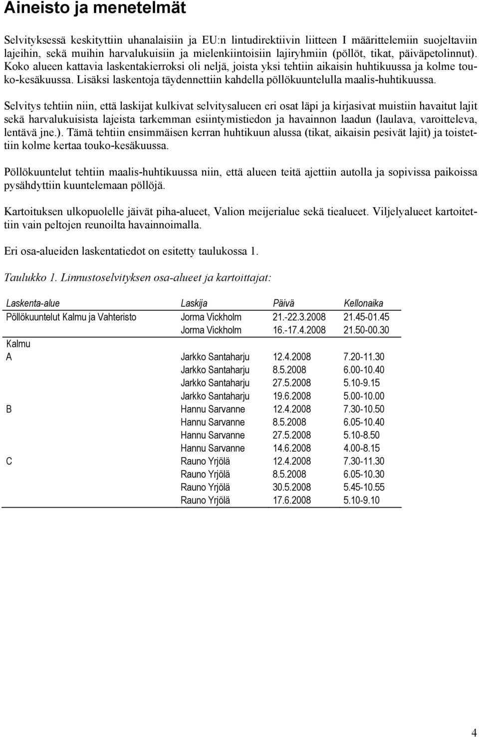 Lisäksi laskentoja täydennettiin kahdella pöllökuuntelulla maalis-huhtikuussa.