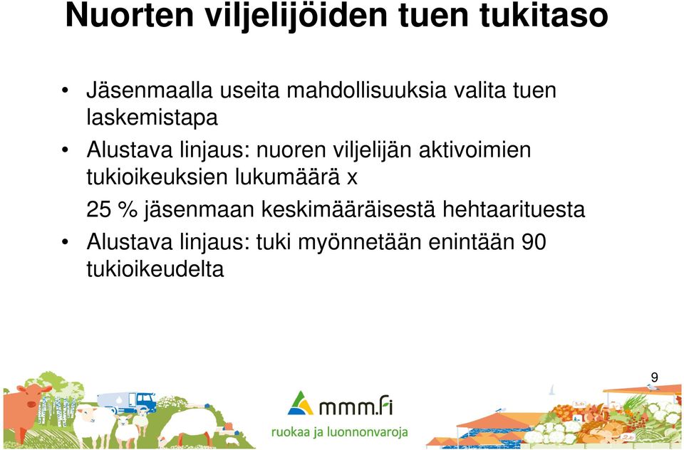 viljelijän aktivoimien tukioikeuksien lukumäärä x 25 % jäsenmaan