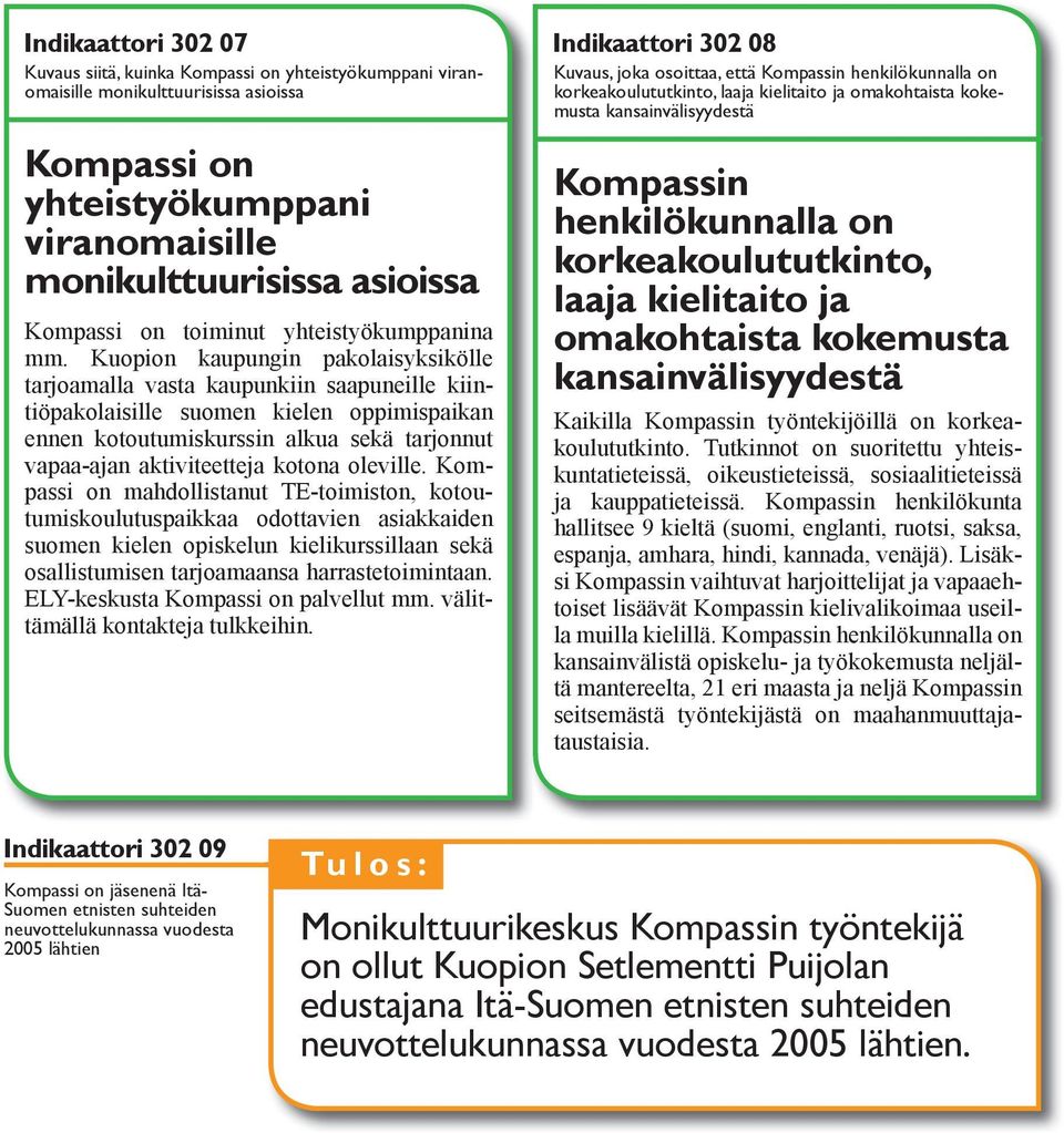 Kuopion kaupungin pakolaisyksikölle tarjoamalla vasta kaupunkiin saapuneille kiintiöpakolaisille suomen kielen oppimispaikan ennen kotoutumiskurssin alkua sekä tarjonnut vapaa-ajan aktiviteetteja