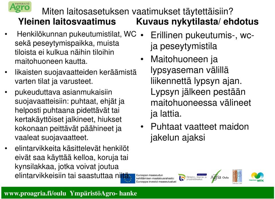 likaisten suojavaatteiden keräämistä varten tilat ja varusteet.