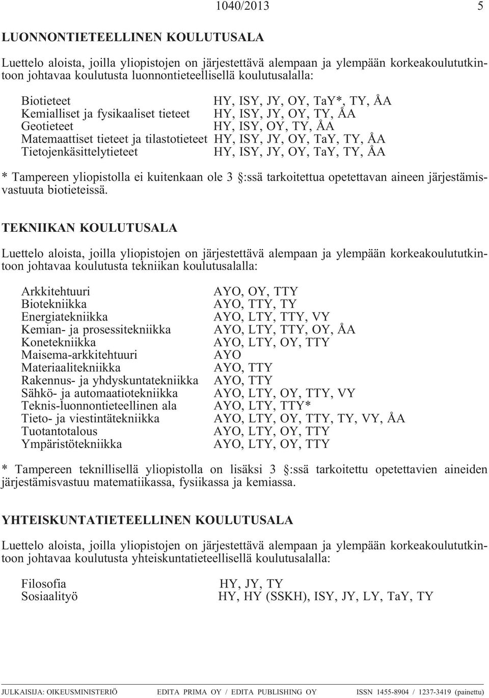 järjestämisvastuuta biotieteissä.