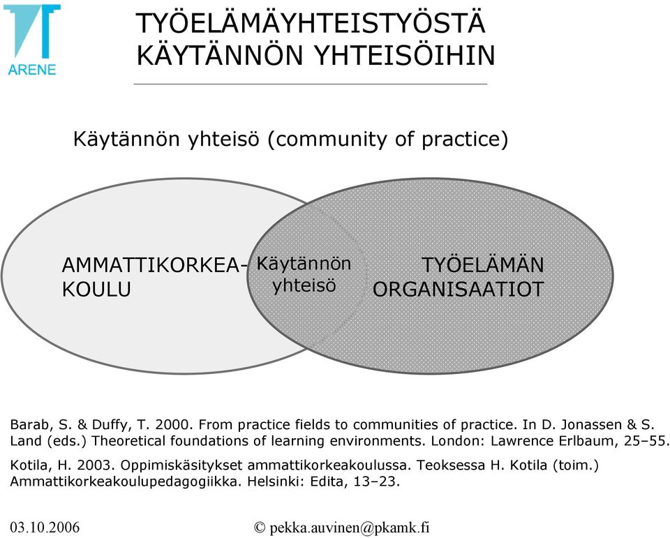 Jonassen & S. Land (eds.) Theoretical foundations of learning environments. London: Lawrence Erlbaum, 25 55. Kotila, H.