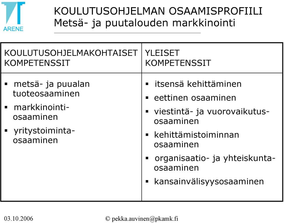 YLEISET KOMPETENSSIT itsensä kehittäminen eettinen osaaminen viestintä- ja